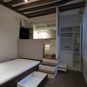 Rénovation complète d'un studio de 17m² à Paris - Lit déplié