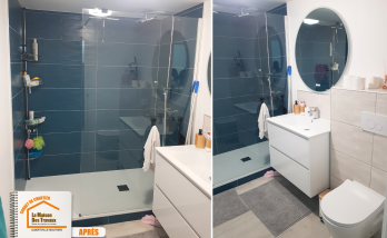 transformation WC et salle de bain, artisan rénovation Albertville, éclairage LED salle de bain, cloison salle d’eau, aménagement intérieur