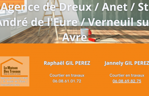 Courtier en travaux en Eure-et-Loir : Contactez Raphaël et Jannelly Gil Perez de La Maison Des Travaux pour vos projets de rénovation.  Besoin d’ajustements ou de précisions ? 😊