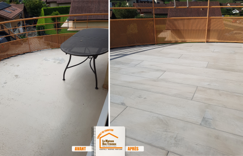  La Maison des Travaux Moûtiers, terrasse Moûtiers, rénovation terrasse Moûtiers, terrasse carrelage Moûtiers, aménagement extérieur Moûtiers