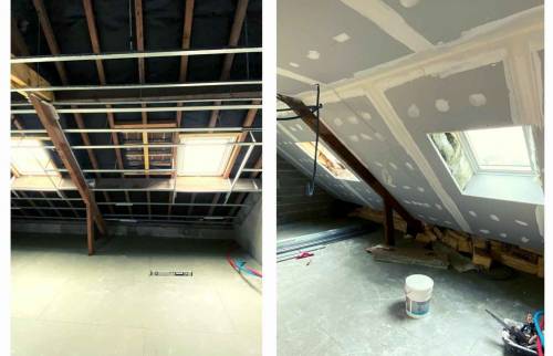 Installation d'isolation dans les combles avec pose de placo