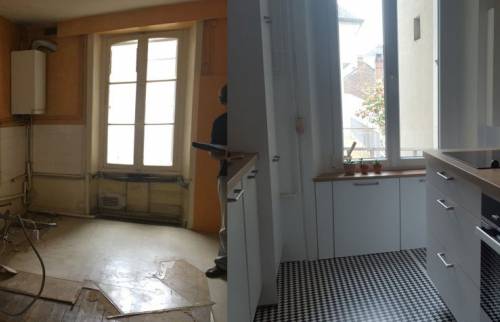 Rénovation complète d’une cuisine avec îlot central à Voreppe : une pièce plus lumineuse et plus conviviale avant après