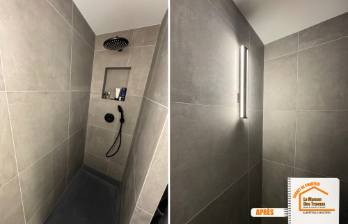 rénovation complète appartement Albertville, design intérieur contemporain, dressing sur mesure Savoie, éclairage LED plafond, artisans rénovation Moûtiers