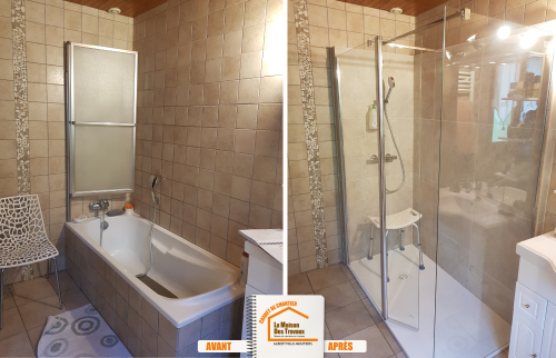 La Maison des Travaux Moûtiers, douche pour senior Aigueblanche, rénovation salle de bain PMR, financement travaux accessibilité, douche antidérapante sécurisée