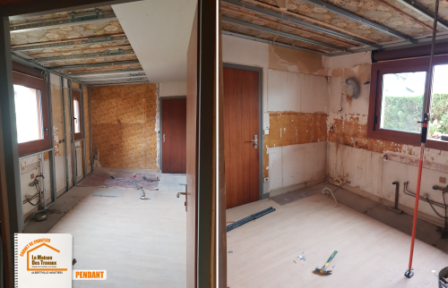 rénovation cuisine Grignon, La Maison des Travaux Albertville, démolition mur cuisine, artisan cuisine Savoie, transformation cuisine maison