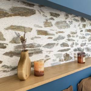 Chambre, pierre, bleu, bohème, architecte et décoratrice d'intérieur à Rennes