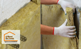 Isolation thermique à Treffiagat – Pose de laine de roche pour une isolation performante. Un projet mené par La Maison des Travaux Quimper.