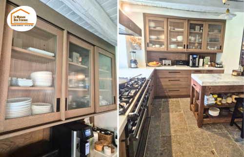 travaux cuisine Pays de Gex, création cuisine sur mesure, cuisine bois authentique, rénovation maison Divonne-les-Bains, projet cuisine