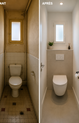 Rénovation complète WC appartement ancien Marseille avant après