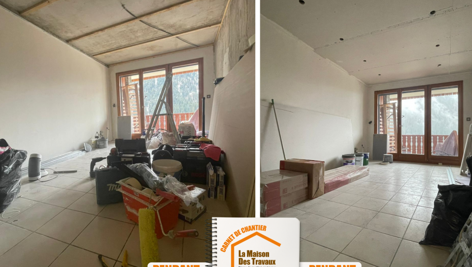 Rénovation studio Champagny-en-Vanoise, Artisan rénovation Savoie, Travaux studio montagne, Studio rénové Champagny, Rénovation complète studio Savoie, Studio alpin rénové,