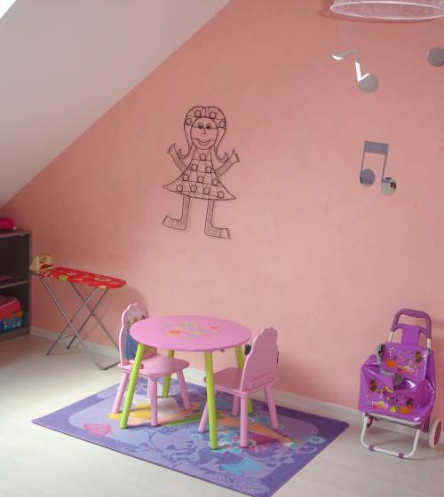 chambre d'enfant mur rose tapisserie