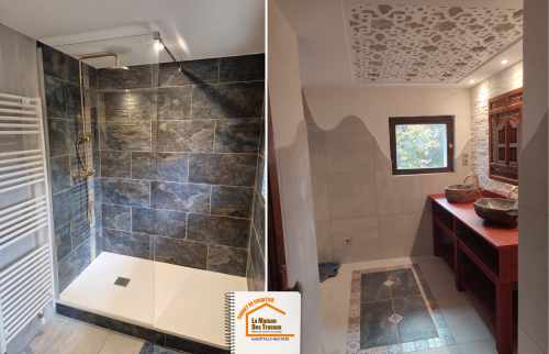 Rénovation salle de bain 73800, Faïence salle de bain sur-mesure, Salle de bain ambiance orientale, Découpe faïence fenêtre