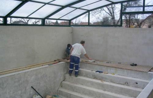 Création plafond vitrée pour piscine intérieure - Extension