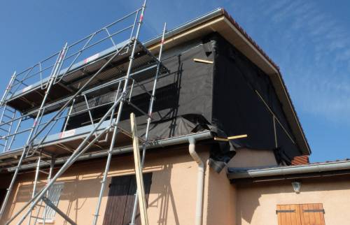 Surélévation de toiture en ossature bois, Lissieu (69380) - Travaux en cours