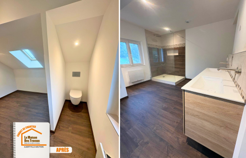  La Maison des Travaux Albertville, aménagement combles Ugine, salle de bain sous combles, isolation toiture Savoie, artisan rénovation Moûtiers