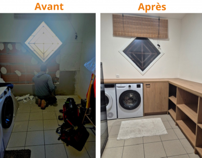 Travaux buanderie avant après Bazas