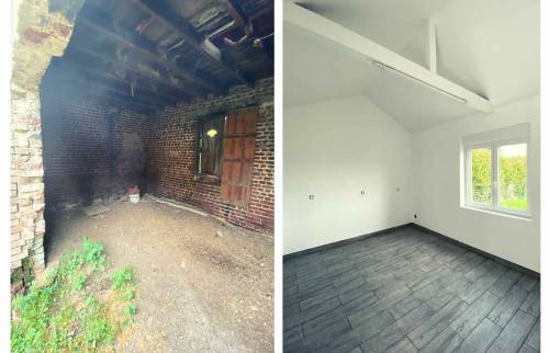 L'intérieur de la dépendance avant et après la rénovation 