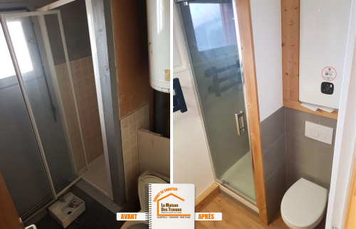 La Maison des Travaux Moûtiers, transformation grenier Ugine, parquet spécial salle d’eau, création salle de bain Savoie, courtier en travaux Albertville