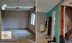 Rénovation globale à Agen : préparation des réseaux avec pose à venir d’une évacuation pour optimiser la future cuisine et les installations sanitaires.