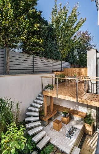 Aménagement de jardin avec double terrasse à Annecy