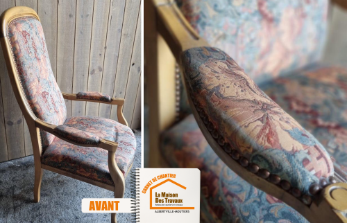 Rénovation fauteuil Voltaire, Aérogommage fauteuil bois, Rénovation artisanale Savoie, Tapissier Aigueblanche 73260, Restauration fauteuil ancien