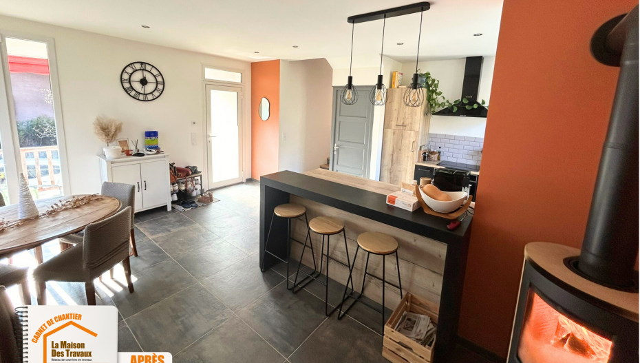 fenêtres double vitrage rénovation, carrelage grand format, électroménager intégré cuisine, peinture murs cuisine, matériaux écologiques rénovation