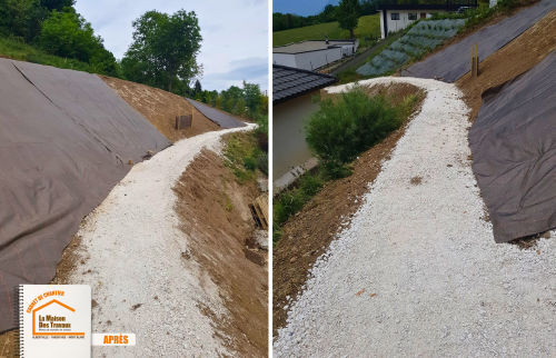 La Maison des Travaux Albertville Moûtiers, terrassement Grésy-sur-Isère, aménagement terrain Savoie, travaux terrain en pente, terrassement maison Savoie