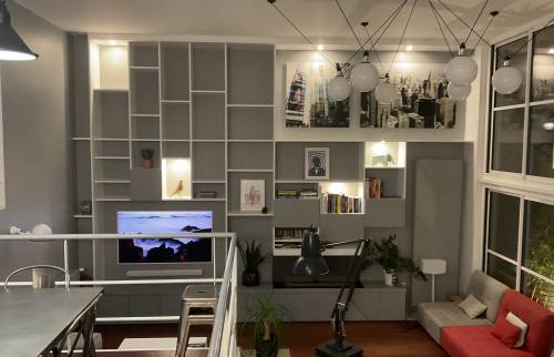 Création bibliothèque avec cheminée