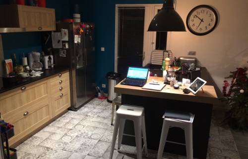 Intégration carreaux de ciment mosa¨que espace cuisine face à la verrière - Cergy - 95000 -