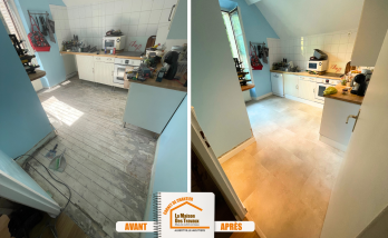 modernisation sol de cuisine Brides-les-Bains, pose de carrelage contemporain, rénovation clé en main Brides-les-Bains, Maison des Travaux Moûtiers