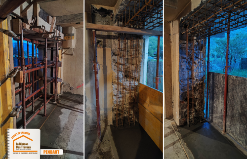 aménagement lumineux garage, ouverture sur jardin, agrandissement maison Haute-Savoie, artisan local rénovation, structure béton mur porteur, La Maison des Travaux Sallanches