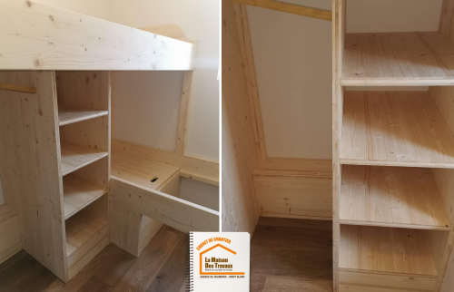 lits sur-mesure Chamonix, optimisation espace chambre, artisan bois Chamonix, rangement intégré lit, décoration montagnarde appartement, La Maison des Travaux