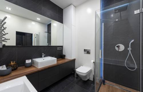 douche à l'italienne, revêtement de sol et murs, baignoire, WC