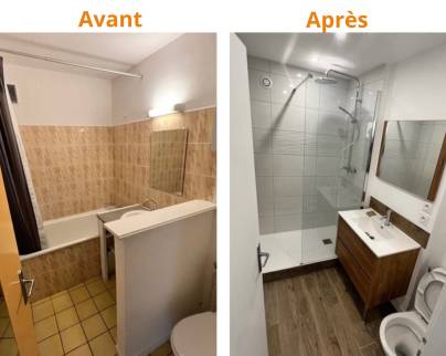 Avant après travaux salle de bain à Cenon