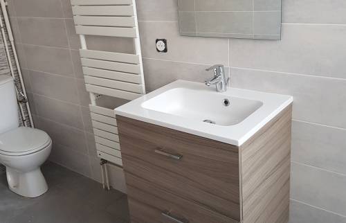 Meuble vasque avec miroir salle de bain moderne rénovée