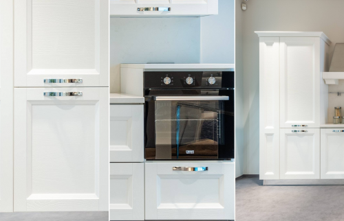 Cuisine équipée à Pont-l’Abbé avec four encastré et meubles sur mesure, alliant confort moderne et esthétique rustique contemporaine.