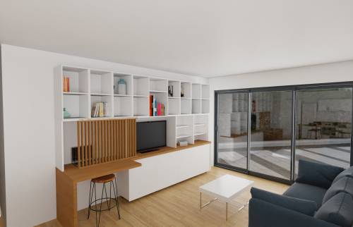 Rénovation de cuisine, revêtement de sol et meuble télé à Antony