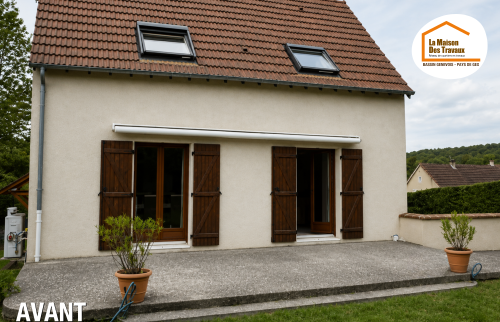 cuisine ouverte extension maison, chambre supplémentaire maison, grandes baies vitrées aluminium, extension contemporaine Gex, valorisation maison