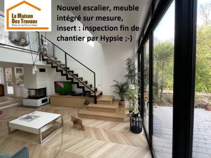 Salon agrandi, nouvel escalier et meuble intégré (Brunoy 91800)