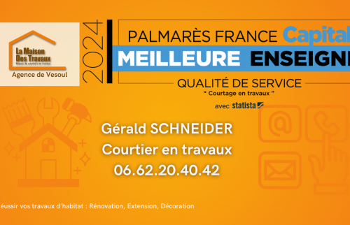 Contactez Gérald Schneider, courtier en travaux à Vesoul, pour un accompagnement complet et des travaux réalisés par des artisans qualifiés.