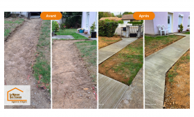 Terrain en pente difficile d’accès à Le Passage avant travaux : un sol irrégulier nécessitant une rénovation pour sécuriser les déplacements.