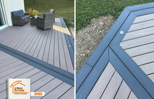 terrasse sur mesure Mercury, installation terrasse composite, rénovation accès extérieur, terrasse esthétique durable, La Maison des Travaux