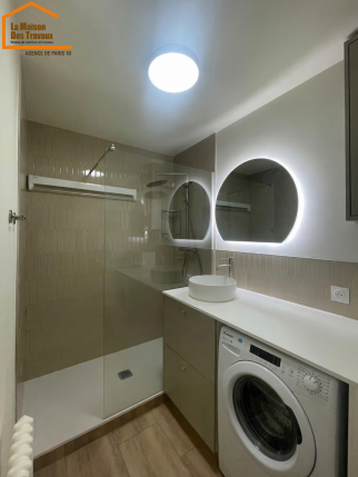 Renovation salle de bain moderne Paris 19 douche italienne et carrelage beige