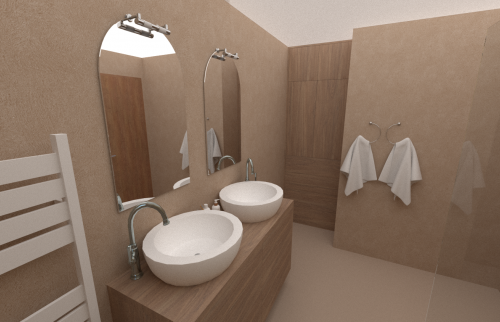 Rénovation de salle de bain vue du meuble vasque avec porte accès local à Roquefort-la-Bédoule (13830) 