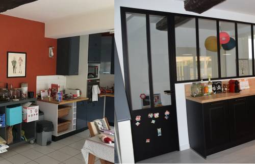 Avant - Après de travaux pour la pose d'une verrière dans une cuisine 