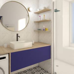 Salle de bains avec carrelage imitation carreaux de ciment – appartement à Angers