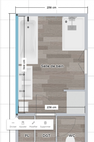 Plan en 2D de la future salle de bain - Arras 62