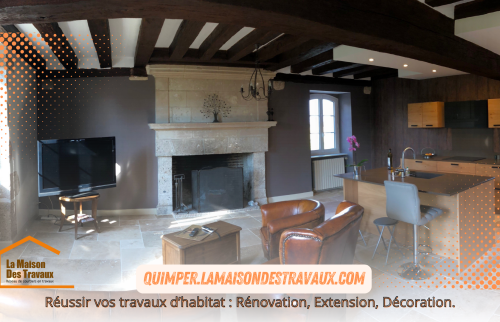Modernisation d’une maison de vacances avec îlot central et éclairage à Loctudy