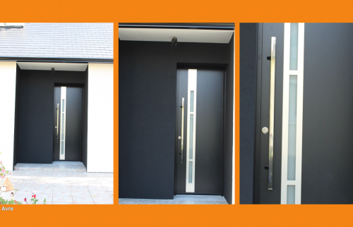 Entrée contemporaine avec porte design installée près d’Anet. Travaux réalisés par les courtiers Raphaël et Jannely GIL PEREZ.