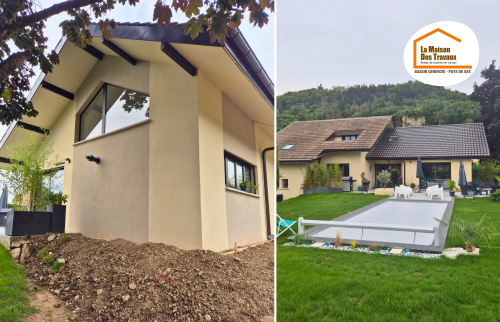  création extension Douvaine, agrandissement maison Haute-Savoie, projet extension moderne, rénovation extérieure Bassin Genevois, maison lumineuse rénovation